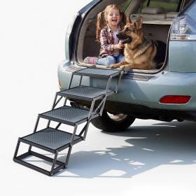 Dog Stairs for Car, 4 Steps Extra Wide Foldable Dog Ramp for Large Dogs with Non-Slip Surface, Portable Lightweight Pet Stairs Ladder for Car, SUV (Default: Default)